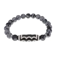 Браслет с 5-глазой бусиной Дзи и нат.камнем Снежный обсидиан BSDS8-03-14