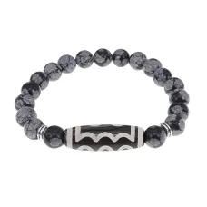 Браслет с 5-глазой бусиной Дзи и нат.камнем Снежный обсидиан BSDS8-03-14