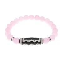 Браслет с 5-глазой бусиной Дзи и нат.камнем Розовый кварц BSDS8-03-15