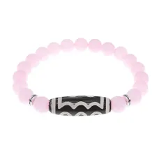 Браслет с 5-глазой бусиной Дзи и нат.камнем Розовый кварц BSDS8-03-15