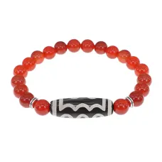 Браслет с 5-глазой бусиной Дзи и нат.камнем Сердолик BSDS8-03-17