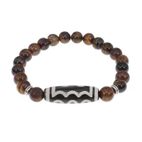 Браслет с 5-глазой бусиной Дзи и нат.камнем Тигровый глаз BSDS8-03-19