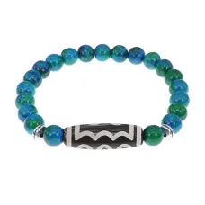 Браслет с 5-глазой бусиной Дзи и синт.камнем Хризоколла BSDS8-03-21