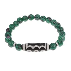 Браслет с 5-глазой бусиной Дзи и синт.камнем Цоизит BSDS8-03-22