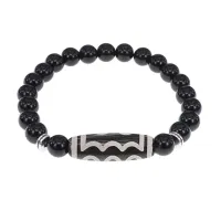 Браслет с 5-глазой бусиной Дзи и нат.камнем Черный агат BSDS8-03-23