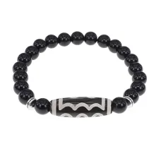 Браслет с 5-глазой бусиной Дзи и нат.камнем Черный агат BSDS8-03-23