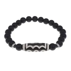 Браслет с 5-глазой бусиной Дзи и синт.камнем Шунгит BSDS8-03-24