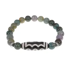 Браслет с 5-глазой бусиной Дзи и нат.камнем Яшма BSDS8-03-25
