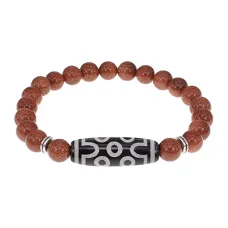 Браслет с 7-глазой бусиной Дзи и синт. камнем Коричневый авантюрин BSDS8-04-01