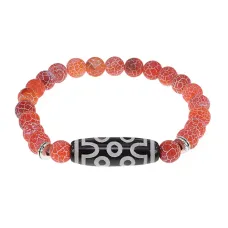 Браслет с 7-глазой бусиной Дзи и нат.камнем Африканский агат