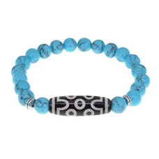 Браслет с 7-глазой бусиной Дзи и синт.камнем Бирюза BSDS8-04-05