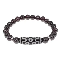 Браслет с 7-глазой бусиной Дзи и нат.камнем Гранат BSDS8-04-06