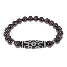 Браслет с 7-глазой бусиной Дзи и нат.камнем Гранат BSDS8-04-06