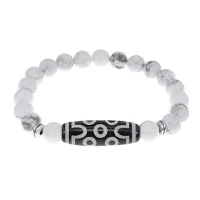 Браслет с 7-глазой бусиной Дзи и нат. камнем Кахолонг BSDS8-04-07
