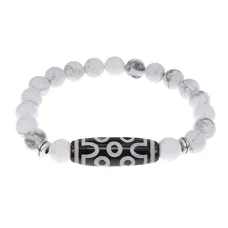 Браслет с 7-глазой бусиной Дзи и нат. камнем Кахолонг BSDS8-04-07