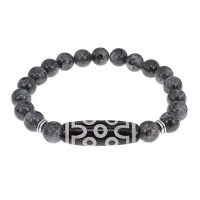 Браслет с 7-глазой бусиной Дзи и нат.камнем Лабрадор BSDS8-04-08