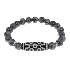 Браслет с 7-глазой бусиной Дзи и нат.камнем Лабрадор BSDS8-04-08