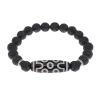 Браслет с 7-глазой бусиной Дзи и нат.камнем Лава BSDS8-04-09