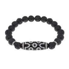 Браслет с 7-глазой бусиной Дзи и нат.камнем Лава BSDS8-04-09