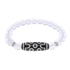 Браслет с 7-глазой бусиной Дзи и синт.камнем Лунный камень BSDS8-04-11