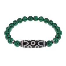 Браслет с 7-глазой бусиной Дзи и синт.камнем Малахит BSDS8-04-12