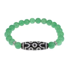 Браслет с 7-глазой бусиной Дзи и нат.камнем Нефрит BSDS8-04-13