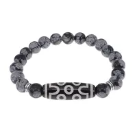 Браслет с 7-глазой бусиной Дзи и нат.камнем Снежный обсидиан BSDS8-04-14