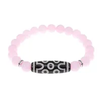 Браслет с 7-глазой бусиной Дзи и нат.камнем Розовый кварц BSDS8-04-15