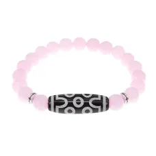 Браслет с 7-глазой бусиной Дзи и нат.камнем Розовый кварц BSDS8-04-15