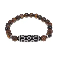 Браслет с 7-глазой бусиной Дзи и нат.камнем Тигровый глаз BSDS8-04-19