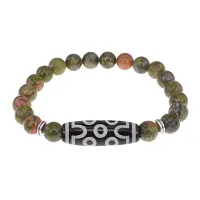 Браслет с 7-глазой бусиной Дзи и нат.камнем Унакит BSDS8-04-20