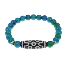Браслет с 7-глазой бусиной Дзи и синт.камнем Хризоколла BSDS8-04-21