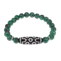 Браслет с 7-глазой бусиной Дзи и синт.камнем Цоизит BSDS8-04-22