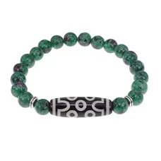 Браслет с 7-глазой бусиной Дзи и синт.камнем Цоизит BSDS8-04-22