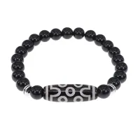 Браслет с 7-глазой бусиной Дзи и нат.камнем Черный агат BSDS8-04-23