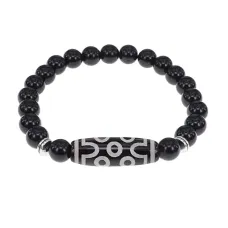 Браслет с 7-глазой бусиной Дзи и нат.камнем Черный агат BSDS8-04-23