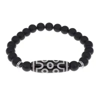 Браслет с 7-глазой бусиной Дзи и синт.камнем Шунгит BSDS8-04-24