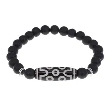 Браслет с 7-глазой бусиной Дзи и синт.камнем Шунгит BSDS8-04-24
