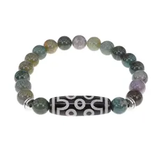 Браслет с 7-глазой бусиной Дзи и нат.камнем Яшма BSDS8-04-25