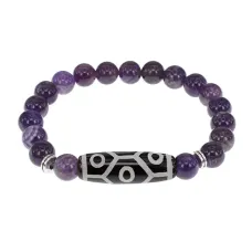 Браслет с 9-глазой бусиной Дзи и нат.камнем Аметист BSDS8-05-03