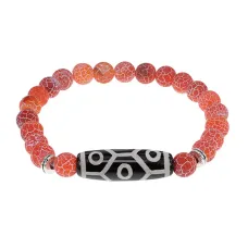 Браслет с 9-глазой бусиной Дзи и нат.камнем Африканский агат BSDS8-05-04