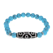 Браслет с 9-глазой бусиной Дзи и синт.камнем Бирюза BSDS8-05-05
