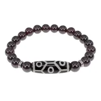 Браслет с 9-глазой бусиной Дзи и нат.камнем Гранат BSDS8-05-06