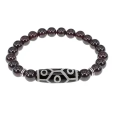 Браслет с 9-глазой бусиной Дзи и нат.камнем Гранат BSDS8-05-06