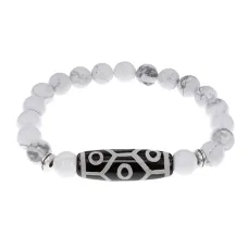 Браслет с 9-глазой бусиной Дзи и нат.камнем Кахолонг BSDS8-05-07
