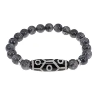 Браслет с 9-глазой бусиной Дзи и нат.камнем Лабрадор BSDS8-05-08