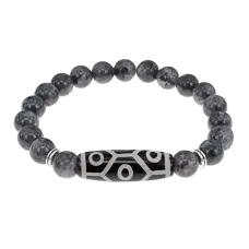Браслет с 9-глазой бусиной Дзи и нат.камнем Лабрадор BSDS8-05-08