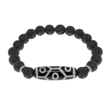 Браслет с 9-глазой бусиной Дзи и нат.камнем Лава BSDS8-05-09