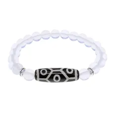 Браслет с 9-глазой бусиной Дзи и синт.камнем Лунный камень BSDS8-05-11