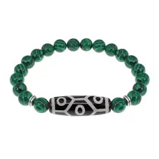 Браслет с 9-глазой бусиной Дзи и синт.камнем Малахит BSDS8-05-12